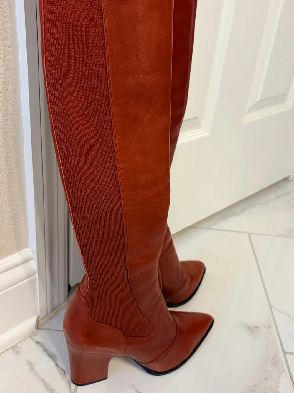 Sam Edelman Natasha Over The Knee Leather Boots Red Maroon 8